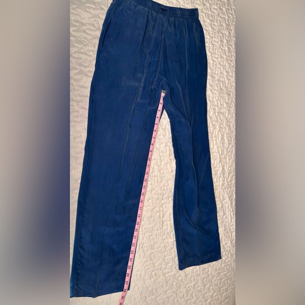 Vintage 90s Fiji Petite Silk Loungewear Set 2-Piece Blue Drawstring Pants S/XS - Picture 13 of 16